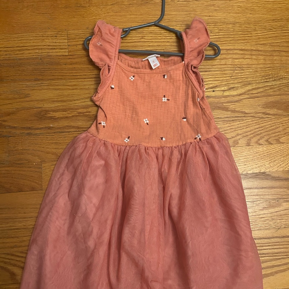 Cat & Jack Coral Kids Dress with Floral Accents